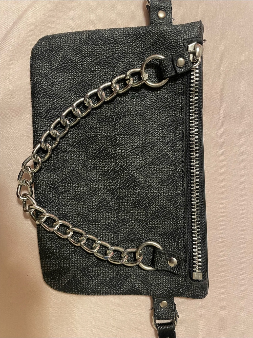Michael Kors Black Wristlet with Silver Chain Detail (Medium)